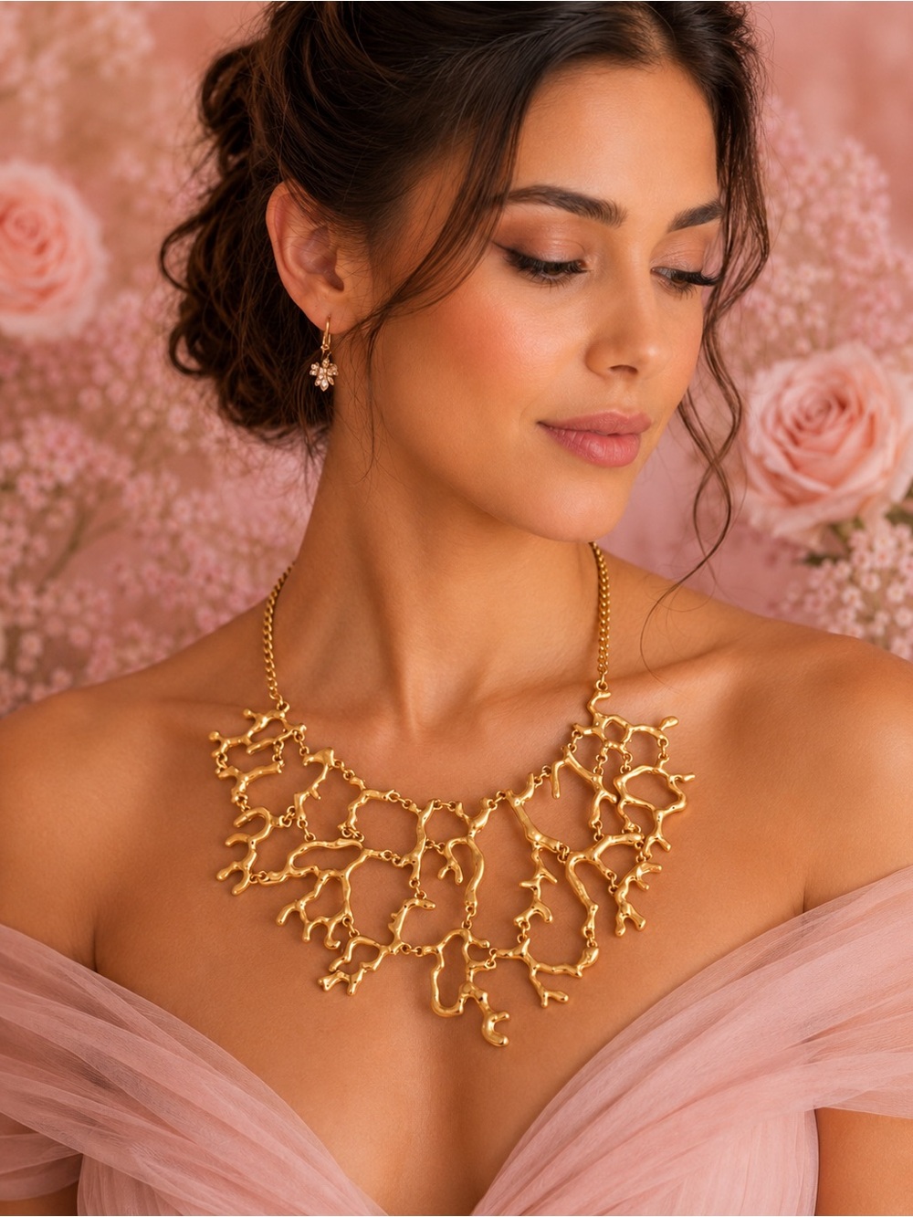 Gold Statement Coral-Style Necklace - Women Jewelry - Picture 6 of 7